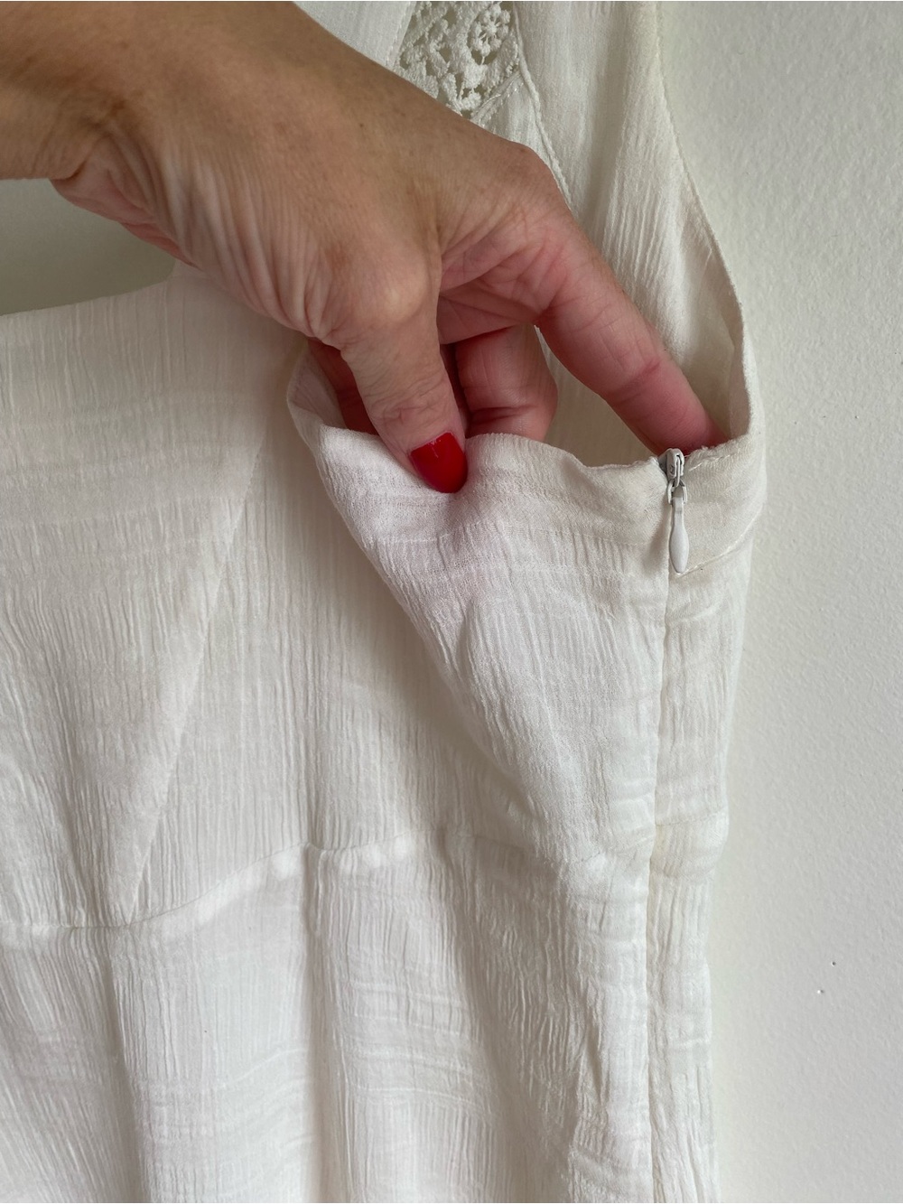 White Sleeveless Maxi Slip Dress with Crochet Trim - Picture 6 of 6